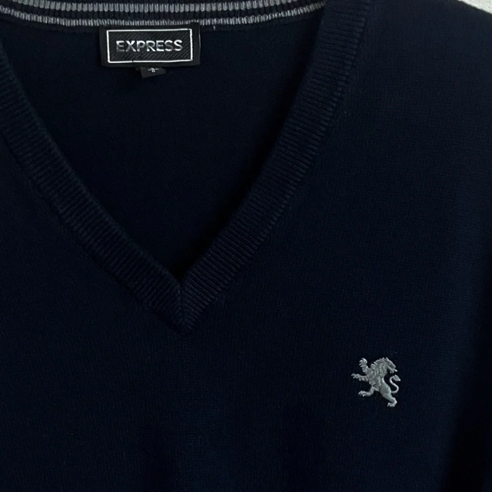 Express Men’s Solid Navy Blue Sweater Cotton Knit Pullover Large Long Sleeves